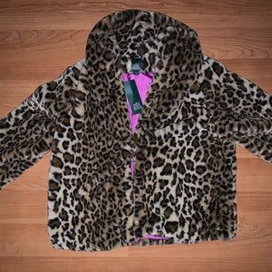 Leopard faux fur jacket